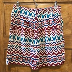 Forever 21 Geometric Striped Button Up Pencil Skirt, White Pink, Small